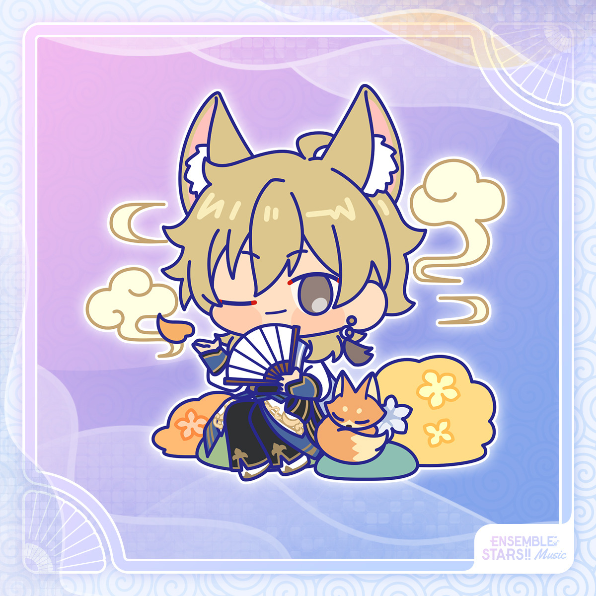 Official art of Kaoru with fox ears, sitting beside a sleeping fox.