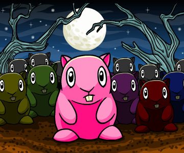 An illustration of multiple Meepits in different colors looking straight forward.