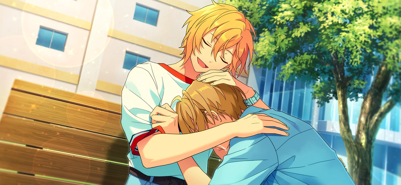 A CG of Nazuna hugging and comforting a crying Tomoya.