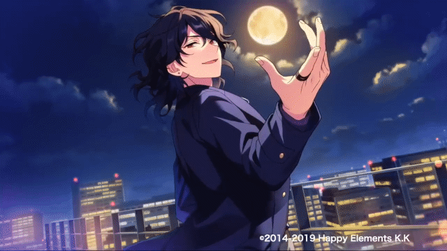 A gif of Rei serenely posing like he's holding the moon.